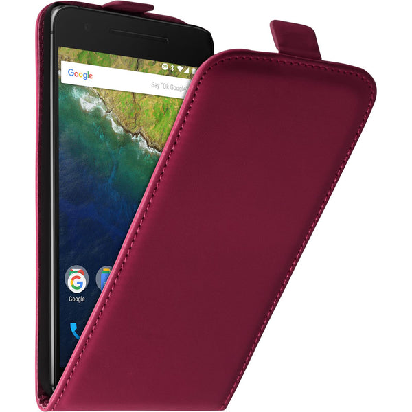 Kunst-Lederhülle für Google Nexus 6P Flip-Case pink + 2 Schu