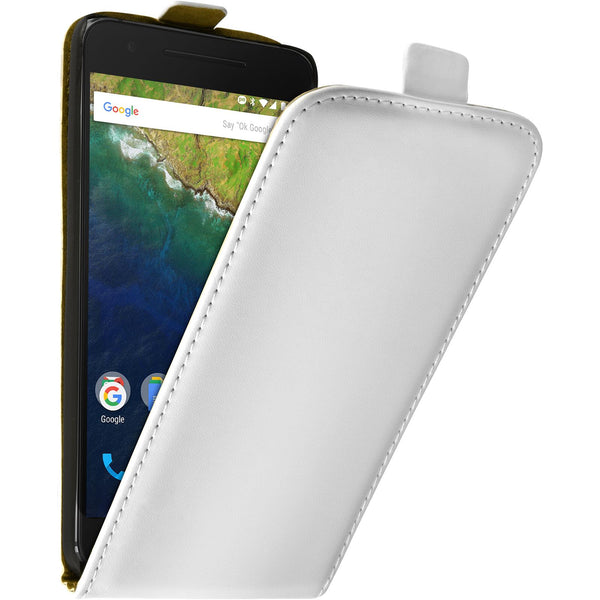 Kunst-Lederhülle für Google Nexus 6P Flip-Case weiﬂ + 2 Schu