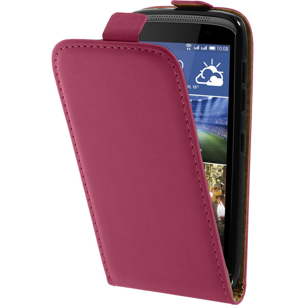 Lederhülle für HTC Desire 326G Flip-Case pink + 2 Schutzfoli