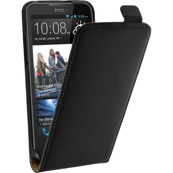 Kunst-Lederhülle für HTC Desire 516 Flip-Case schwarz + 2 Sc