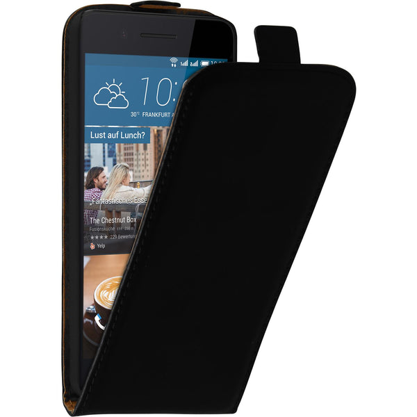 Kunst-Lederhülle für HTC Desire 728 Flip-Case schwarz + 2 Sc