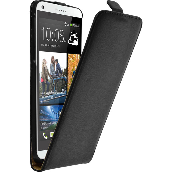 Kunst-Lederhülle für HTC Desire 816 Flip-Case schwarz + 2 Sc