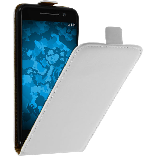 Kunst-Lederhülle für HTC One A9 Flip-Case weiﬂ + 2 Schutzfol