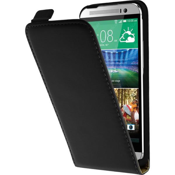 Kunst-Lederhülle für HTC One E8 Flip-Case schwarz + 2 Schutz