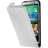 Kunst-Lederhülle für HTC One E8 Flip-Case weiﬂ + 2 Schutzfol