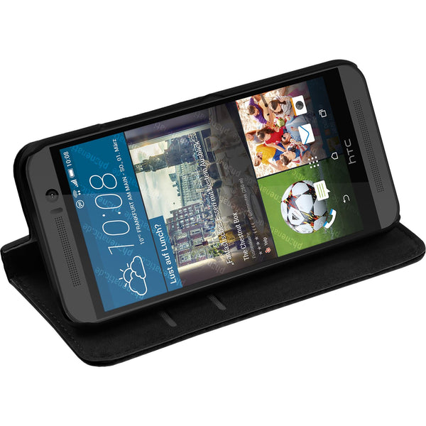 Kunst-Lederhülle für HTC One M9 Book-Case schwarz + 2 Schutz