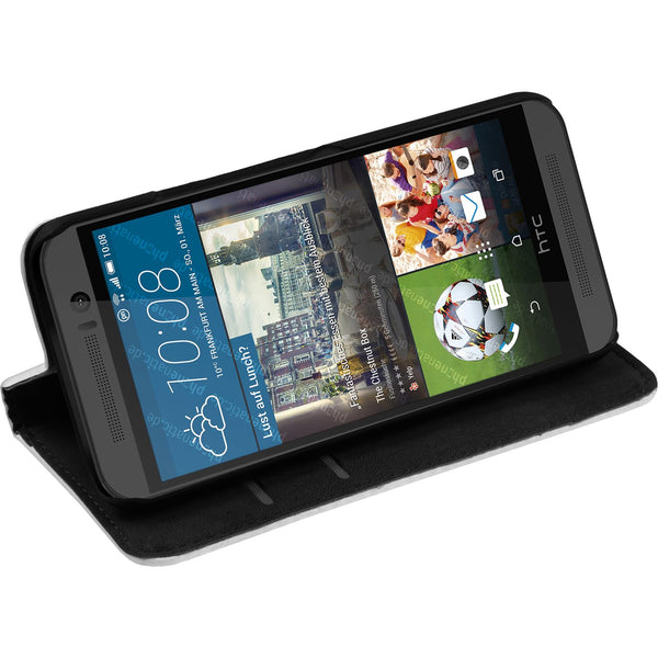 Kunst-Lederhülle für HTC One M9 Book-Case weiß + 2 Schutzfol