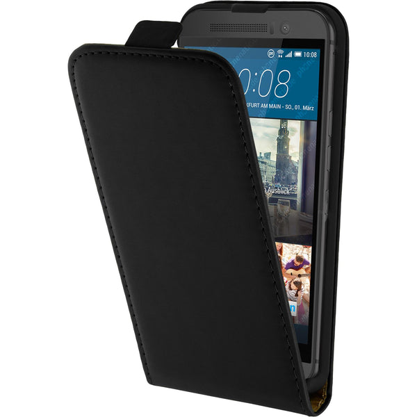 Kunst-Lederhülle für HTC One M9 Flip-Case schwarz + 2 Schutz