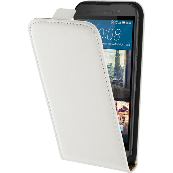 Kunst-Lederhülle für HTC One M9 Flip-Case weiﬂ + 2 Schutzfol