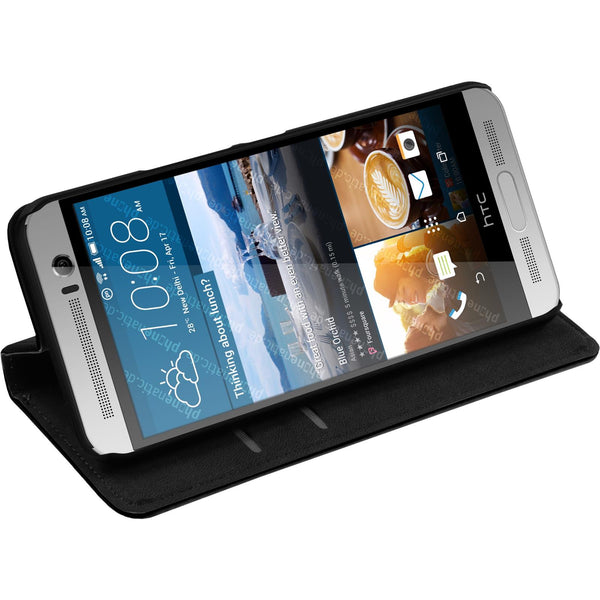 Kunst-Lederhülle für HTC One M9 Plus Book-Case schwarz + 2 S