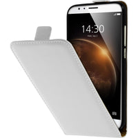 Kunst-Lederhülle für Huawei G8 Flip-Case weiﬂ + 2 Schutzfoli