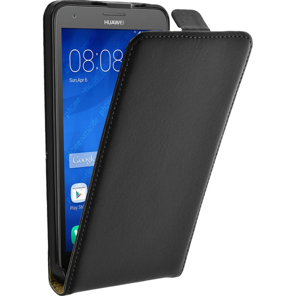 Kunst-Lederhülle für Huawei Honor 3X G750 Flip-Case schwarz