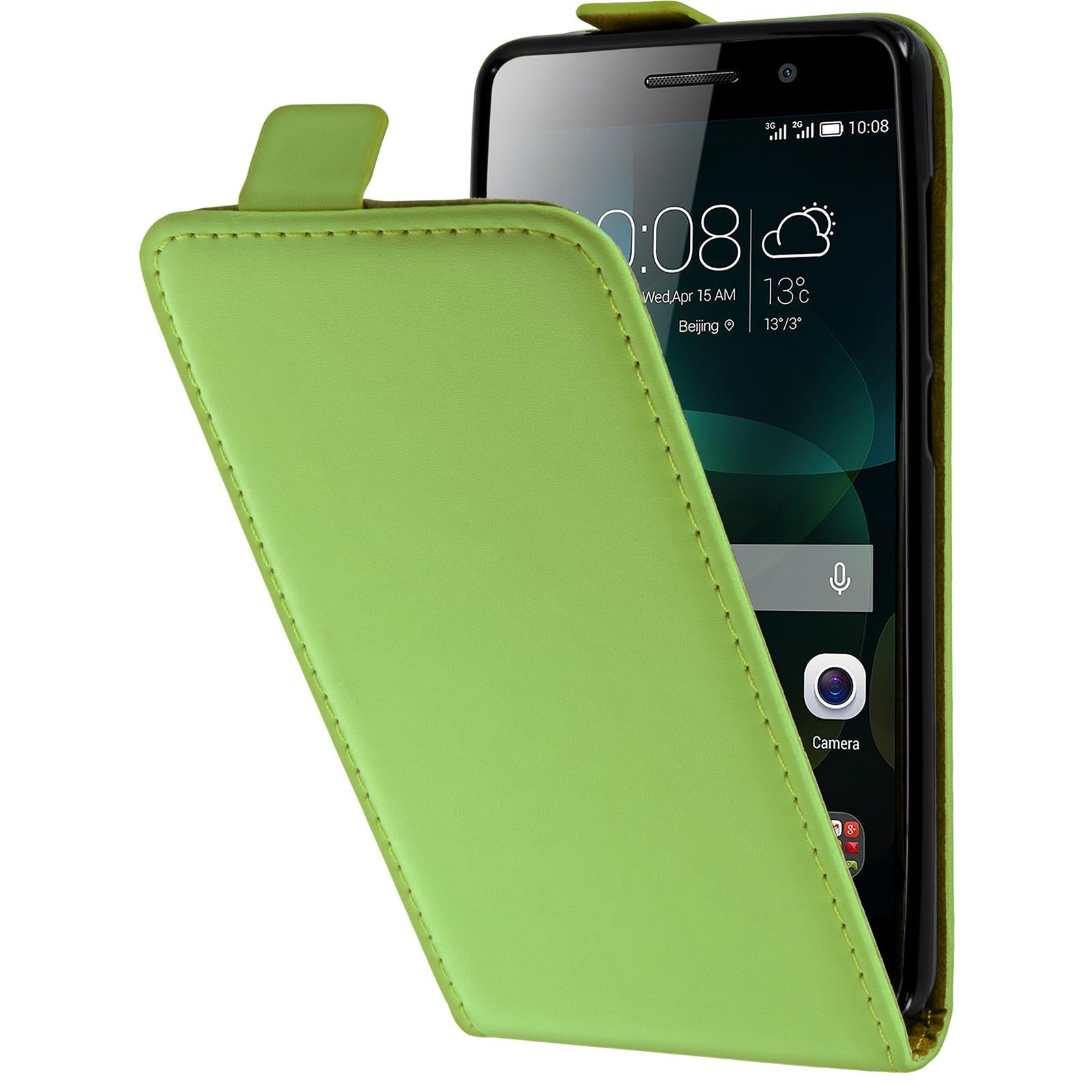 Kunst-Lederhülle für Huawei Honor 4c Flip-Case grün + 2 Schu