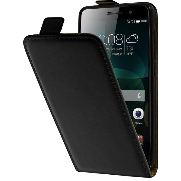 Kunst-Lederhülle für Huawei Honor 4c Flip-Case schwarz + 2 S