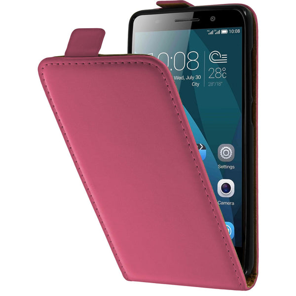Kunst-Lederhülle für Huawei Honor 4x Flip-Case pink + 2 Schu