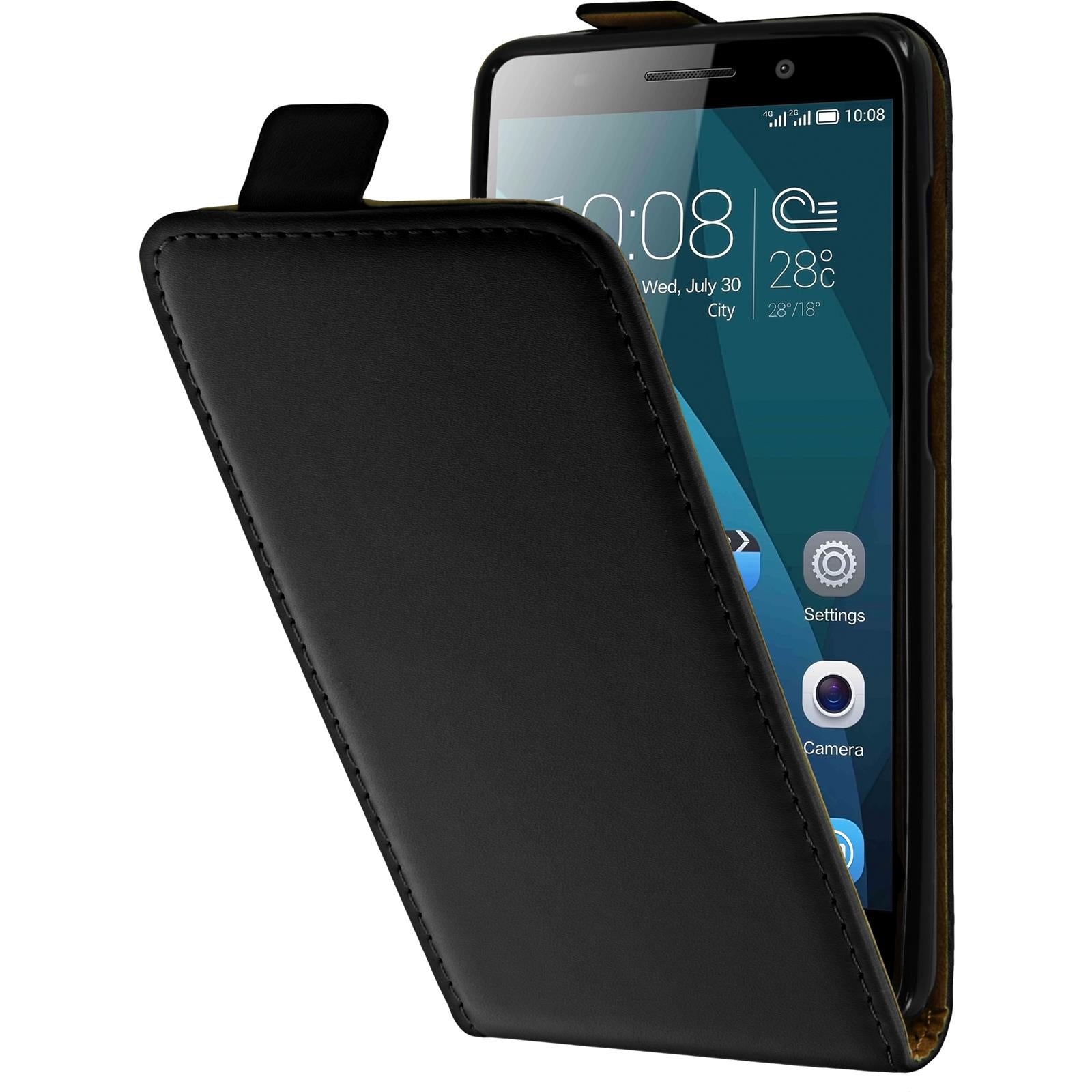 Kunst-Lederhülle für Huawei Honor 4x Flip-Case schwarz + 2 S