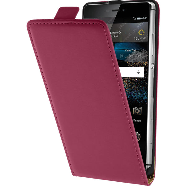 Kunst-Lederhülle für Huawei P8 Flip-Case pink + 2 Schutzfoli