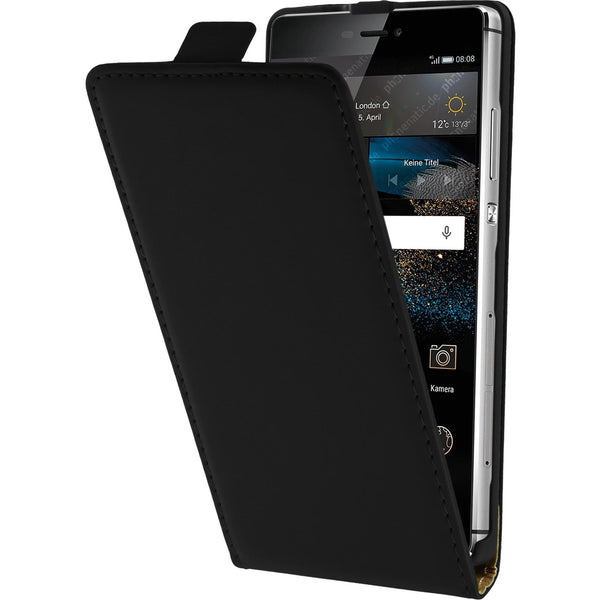 Kunst-Lederhülle für Huawei P8 Flip-Case schwarz + 2 Schutzf
