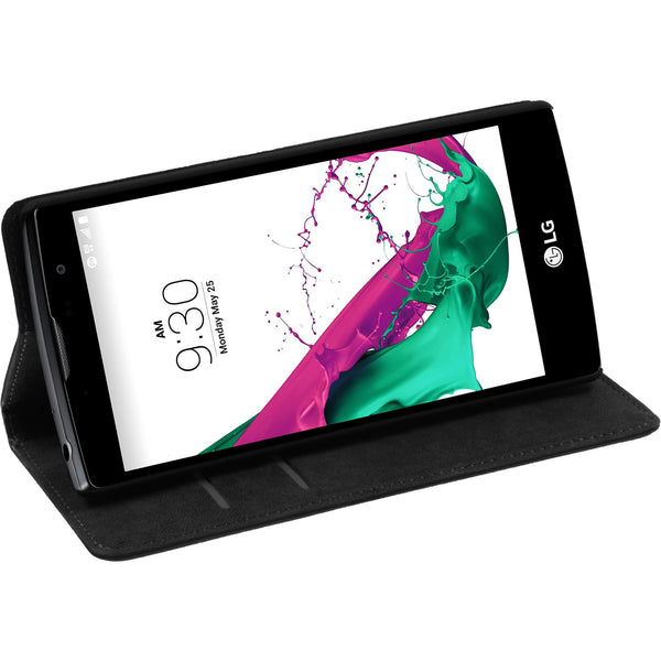 Kunst-Lederhülle für LG G4c Book-Case schwarz + 2 Schutzfoli