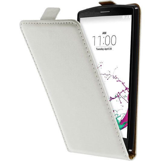 Kunst-Lederhülle für LG G4s / G4 Beat Flip-Case weiﬂ + 2 Sch