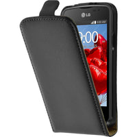 Kunst-Lederhülle für LG L50 Flip-Case schwarz + 2 Schutzfoli