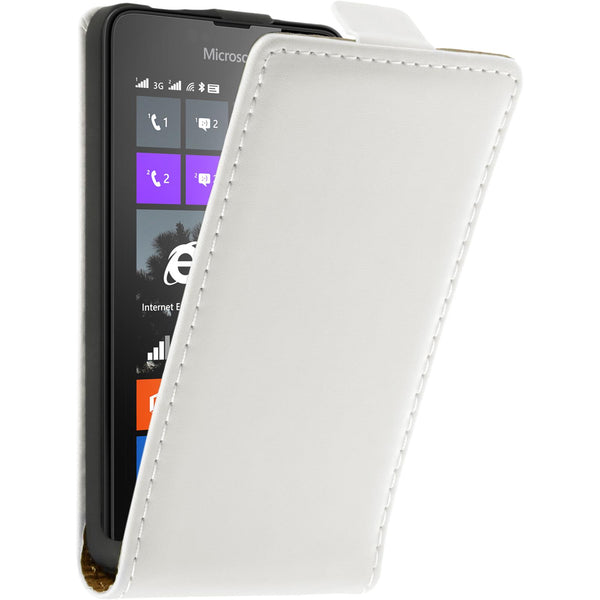 Kunst-Lederhülle für Microsoft Lumia 430 Dual Flip-Case weiﬂ