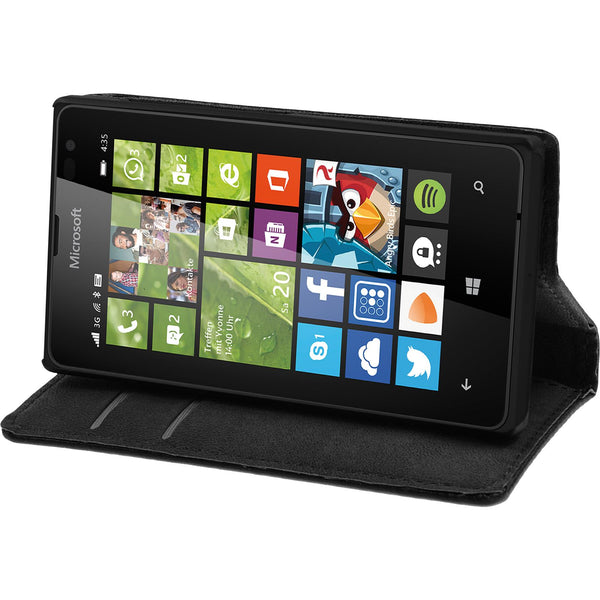 Kunst-Lederhülle für Microsoft Lumia 435 Book-Case schwarz +