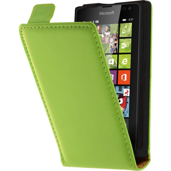 Kunst-Lederhülle für Microsoft Lumia 435 Flip-Case grün + 2