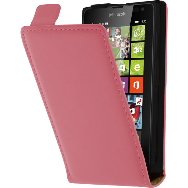 Kunst-Lederhülle für Microsoft Lumia 435 Flip-Case pink + 2