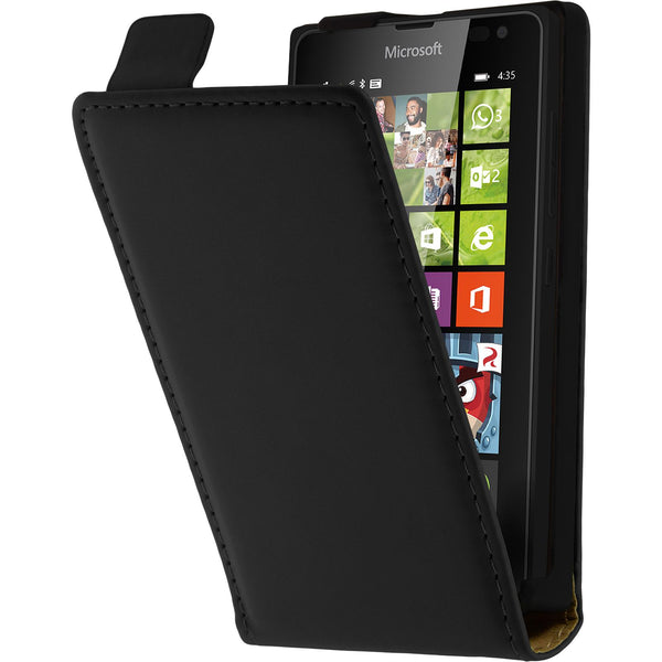Kunst-Lederhülle für Microsoft Lumia 435 Flip-Case schwarz +