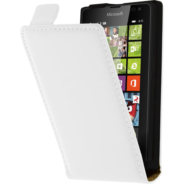 Kunst-Lederhülle für Microsoft Lumia 435 Flip-Case weiﬂ + 2
