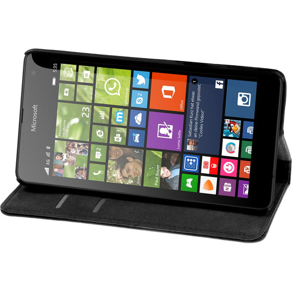 Kunst-Lederhülle für Microsoft Lumia 535 Book-Case schwarz +