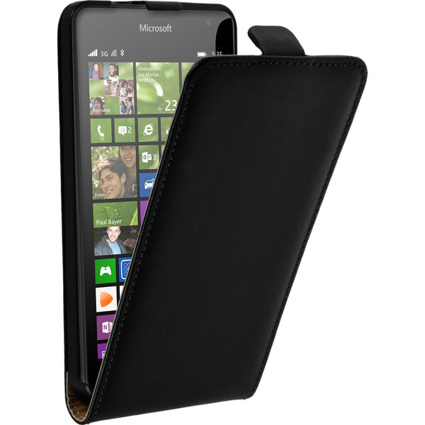 Kunst-Lederhülle für Microsoft Lumia 535 Flip-Case schwarz +