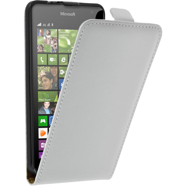Kunst-Lederhülle für Microsoft Lumia 535 Flip-Case weiﬂ + 2