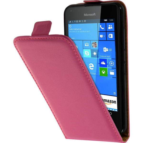Kunst-Lederhülle für Microsoft Lumia 550 Flip-Case pink + 2