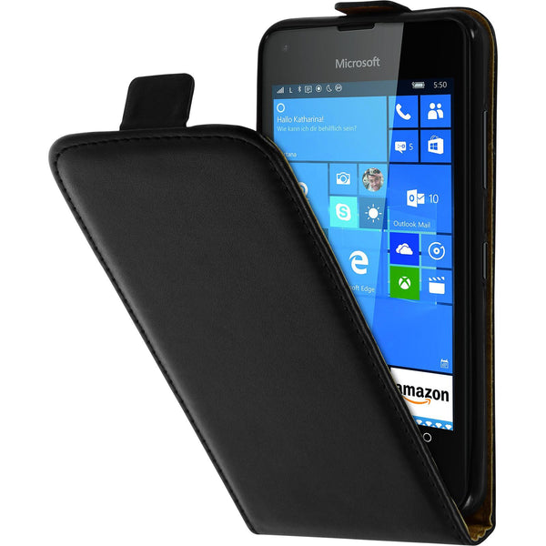 Kunst-Lederhülle für Microsoft Lumia 550 Flip-Case schwarz +
