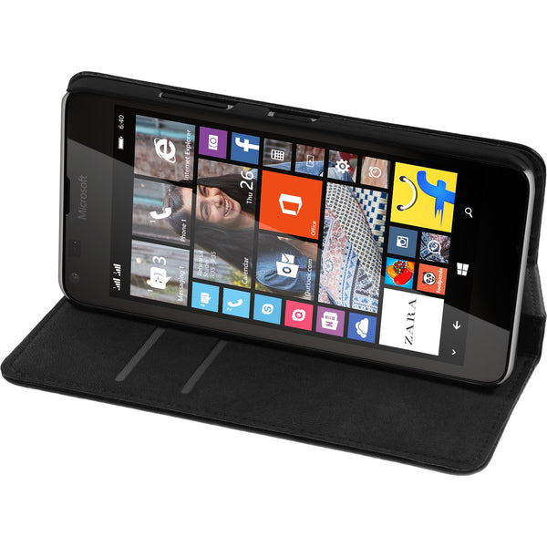 Kunst-Lederhülle für Microsoft Lumia 640 Book-Case schwarz +