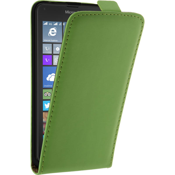 Kunst-Lederhülle für Microsoft Lumia 640 Flip-Case grün + 2