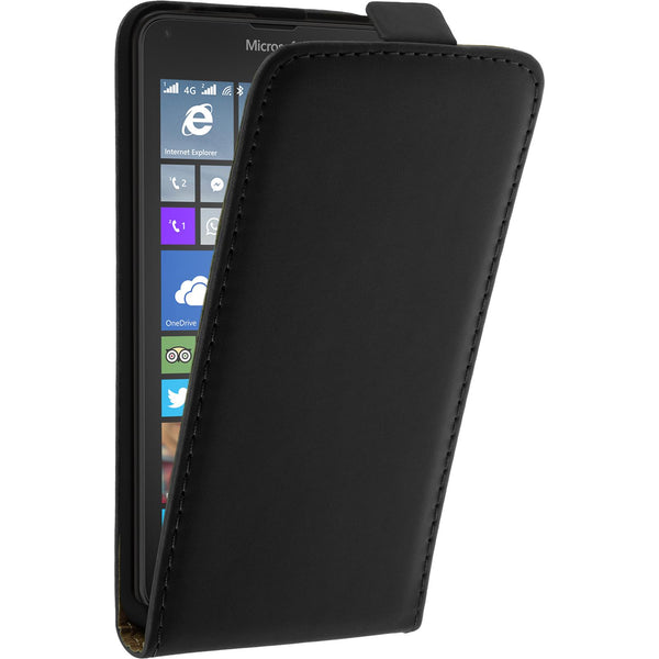 Kunst-Lederhülle für Microsoft Lumia 640 Flip-Case schwarz +