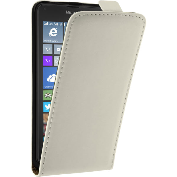 Kunst-Lederhülle für Microsoft Lumia 640 Flip-Case weiﬂ + 2