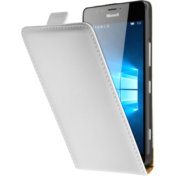 Kunst-Lederhülle für Microsoft Lumia 950 Flip-Case weiﬂ + 2