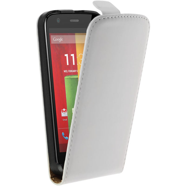 Kunst-Lederhülle für Motorola Moto G Flip-Case weiß + 2 Schu