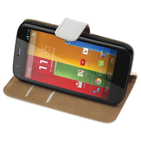 Kunst-Lederhülle für Motorola Moto G Wallet weiß + 2 Schutzf