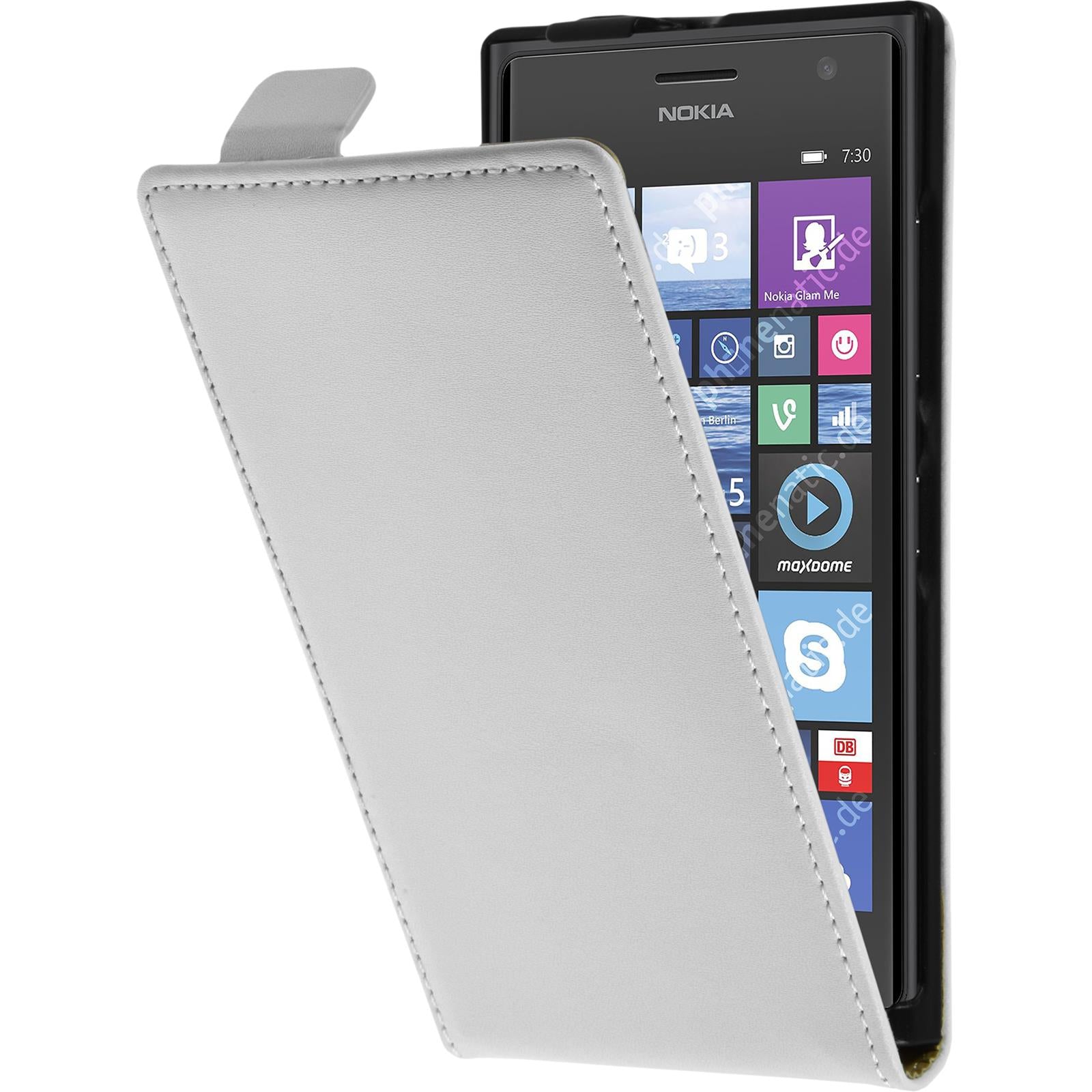 Kunst-Lederhülle für  Nokia Lumia 730 Flip-Case weiﬂ + 2 Sch
