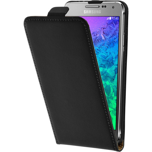 Kunst-Lederhülle für Samsung Galaxy Alpha Flip-Case schwarz