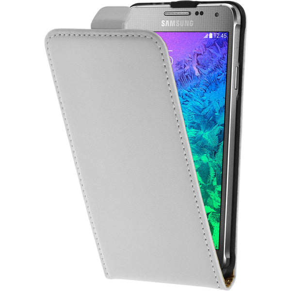 Kunst-Lederhülle für Samsung Galaxy Alpha Flip-Case weiﬂ + 2