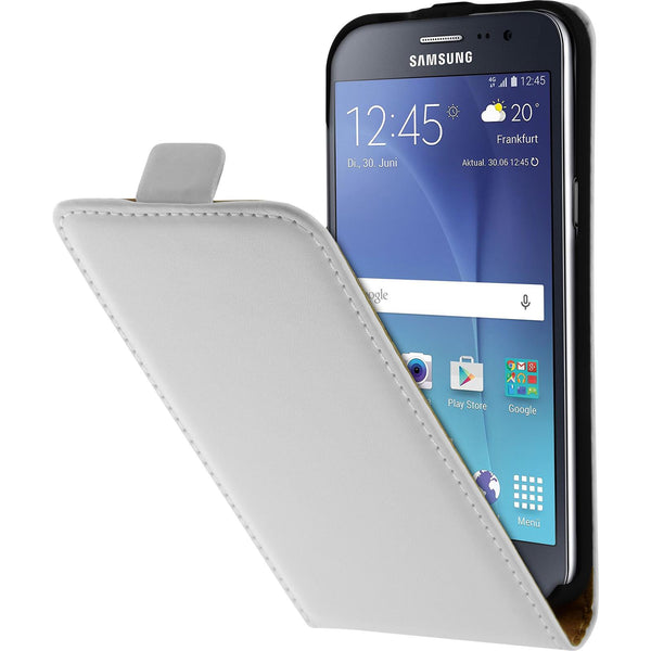 Kunst-Lederhülle für Samsung Galaxy J2 (2015) Flip-Case weiﬂ