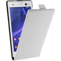 Kunst-Lederhülle für Sony Xperia C3 Flip-Case weiﬂ + 2 Schut