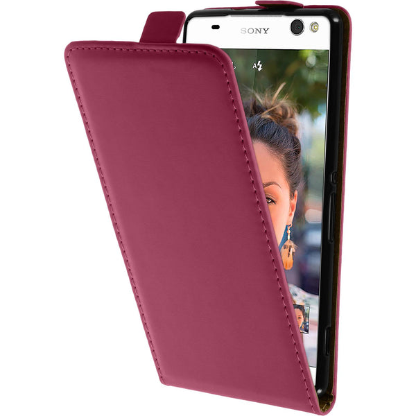 Kunst-Lederhülle für Sony Xperia C5 Ultra Flip-Case pink + 2