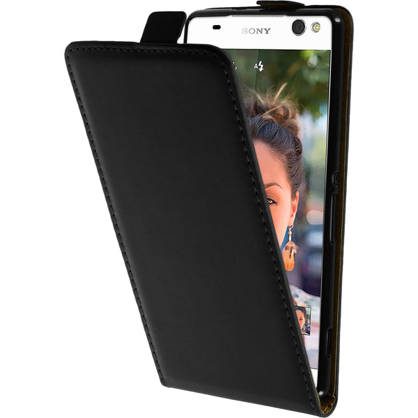 Kunst-Lederhülle für Sony Xperia C5 Ultra Flip-Case schwarz